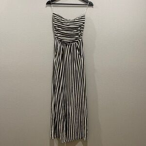 Heart & Hips Dark Green Striped Wide Leg Tube Jumpsuit Size S